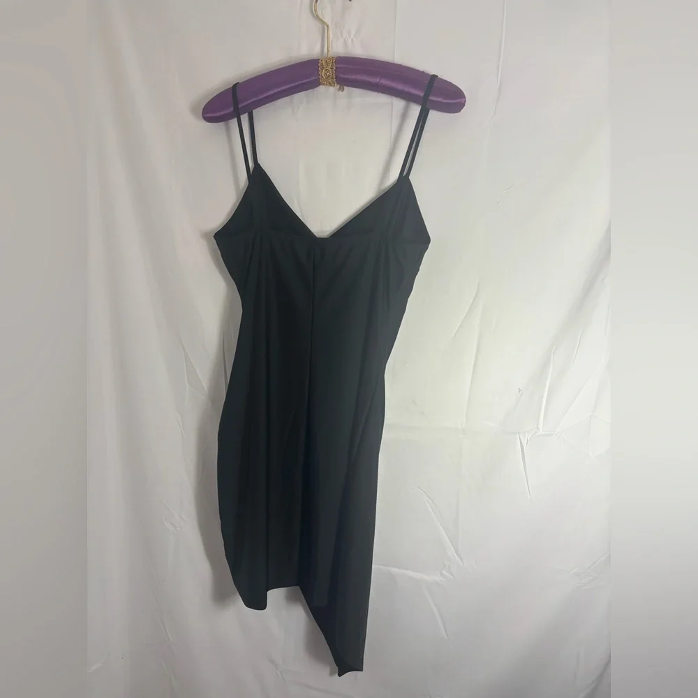Y2K Little Black Dress Asymmetrical Hem Club Dance Faux Wrap Ruched Size L - Picture 10 of 10
